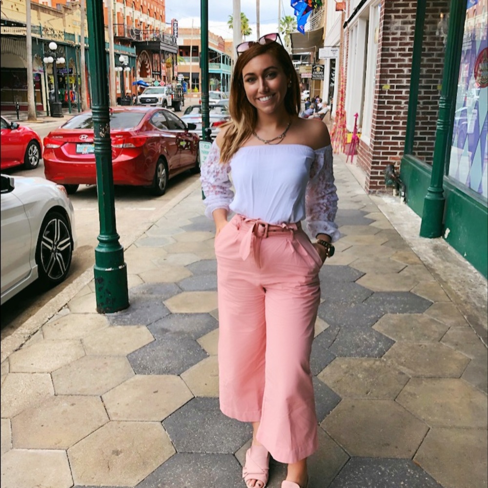 Pink Paperbag Belt Pants